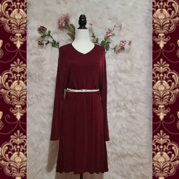 VINTAGE- 1990s Cotton ginny plus burgundy dress - Picture 4 of 7